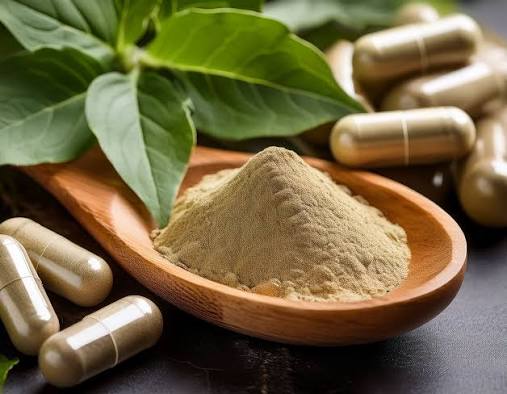 Ashwagandha root extract powder with US supplement compliance documentation on a sourcing desk