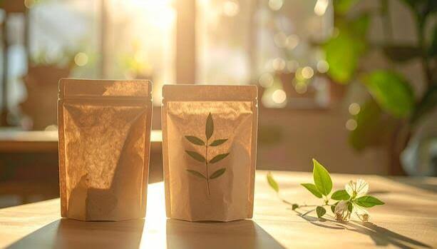 Hands packaging herbal ingredients for international export shipment