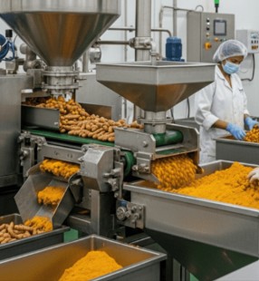 Map-style comparison of Indian turmeric growing origins showing which supply whole-herb powder only versus oleoresin and extract processing