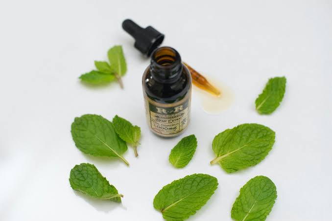 Amber glass dropper bottle containing herbal extract