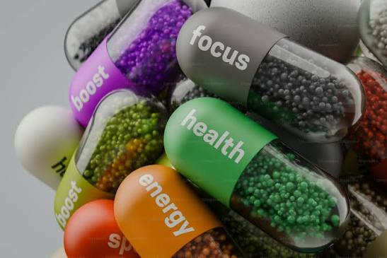 Ayurvedic supplement bottles and wellness products